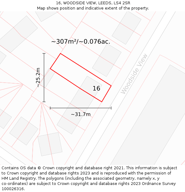 16, WOODSIDE VIEW, LEEDS, LS4 2SR: Plot and title map