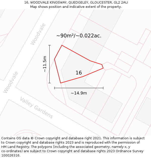 16, WOODVALE KINGSWAY, QUEDGELEY, GLOUCESTER, GL2 2AU: Plot and title map