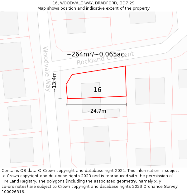 16, WOODVALE WAY, BRADFORD, BD7 2SJ: Plot and title map