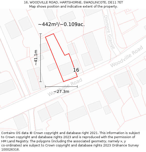 16, WOODVILLE ROAD, HARTSHORNE, SWADLINCOTE, DE11 7ET: Plot and title map