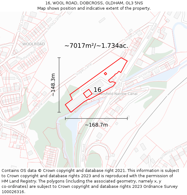 16, WOOL ROAD, DOBCROSS, OLDHAM, OL3 5NS: Plot and title map
