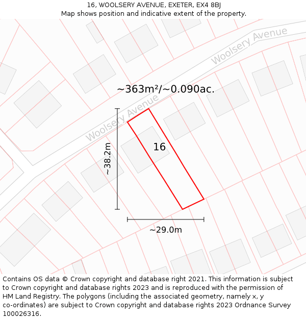 16, WOOLSERY AVENUE, EXETER, EX4 8BJ: Plot and title map