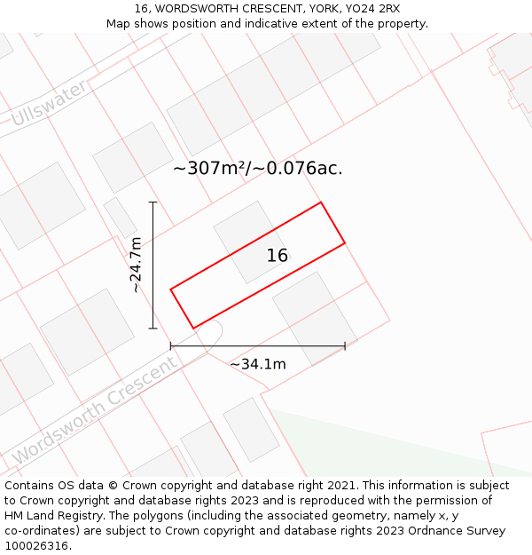 16, WORDSWORTH CRESCENT, YORK, YO24 2RX: Plot and title map
