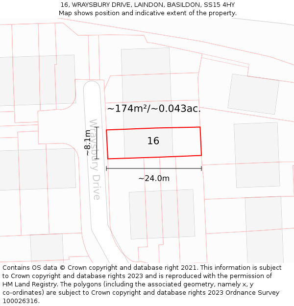 16, WRAYSBURY DRIVE, LAINDON, BASILDON, SS15 4HY: Plot and title map