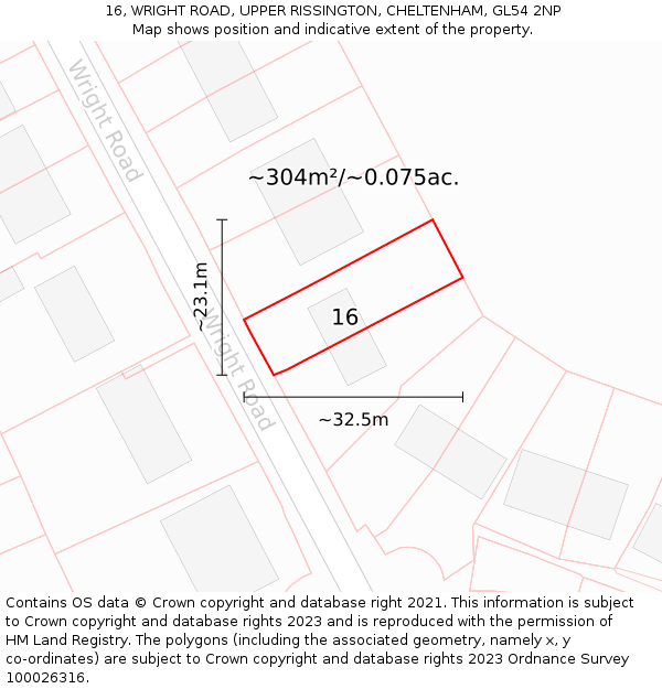 16, WRIGHT ROAD, UPPER RISSINGTON, CHELTENHAM, GL54 2NP: Plot and title map
