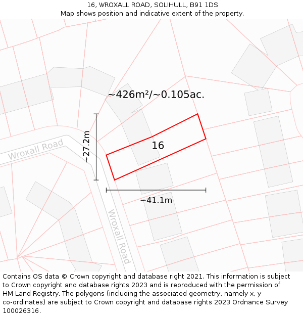 16, WROXALL ROAD, SOLIHULL, B91 1DS: Plot and title map