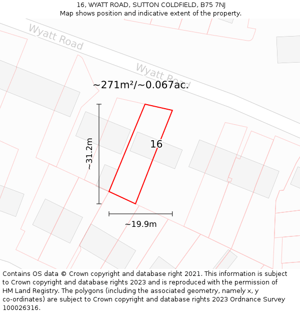 16, WYATT ROAD, SUTTON COLDFIELD, B75 7NJ: Plot and title map