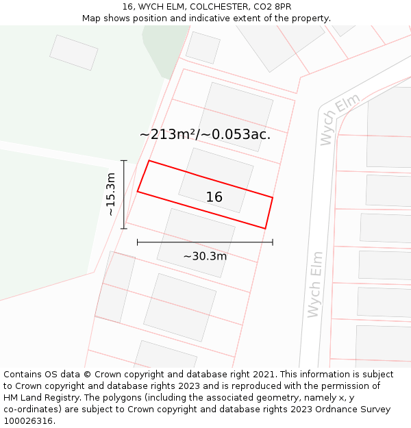 16, WYCH ELM, COLCHESTER, CO2 8PR: Plot and title map