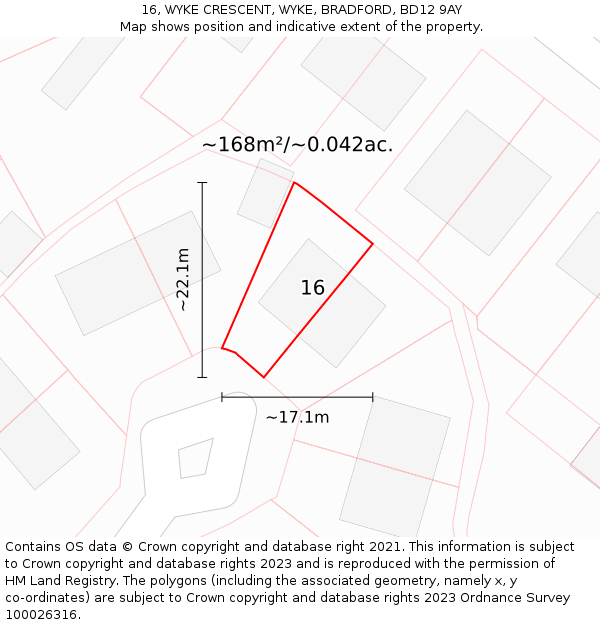 16, WYKE CRESCENT, WYKE, BRADFORD, BD12 9AY: Plot and title map