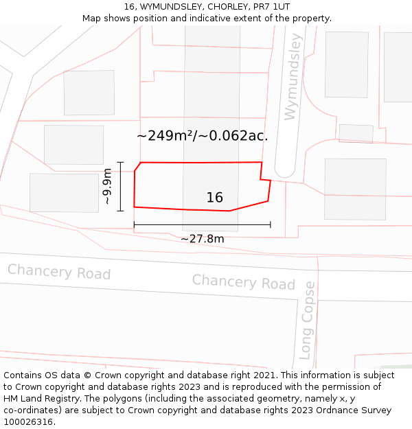 16, WYMUNDSLEY, CHORLEY, PR7 1UT: Plot and title map