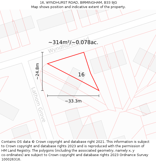 16, WYNDHURST ROAD, BIRMINGHAM, B33 9JG: Plot and title map