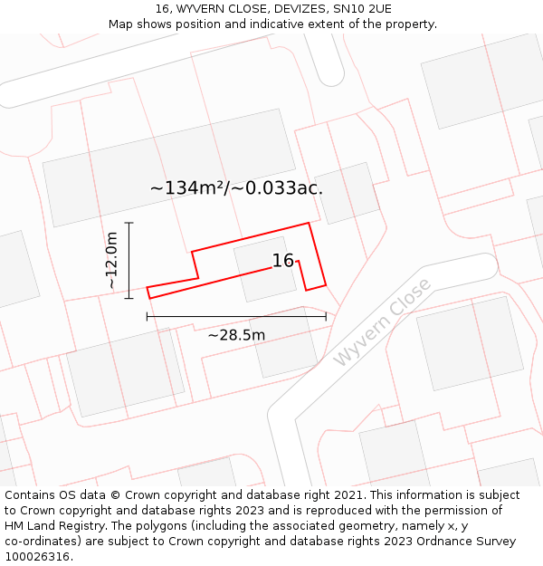 16, WYVERN CLOSE, DEVIZES, SN10 2UE: Plot and title map