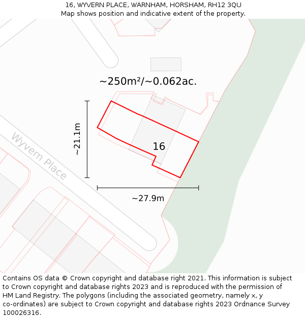 16, WYVERN PLACE, WARNHAM, HORSHAM, RH12 3QU: Plot and title map