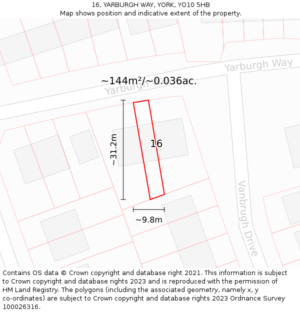 16, YARBURGH WAY, YORK, YO10 5HB: Plot and title map