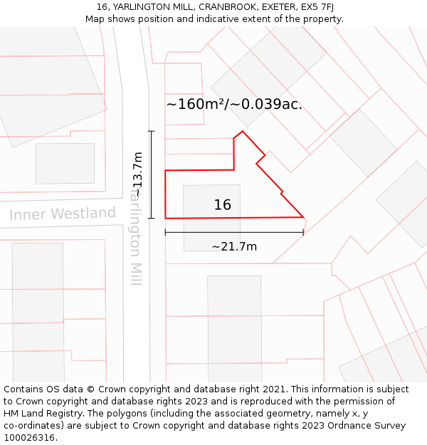 16, YARLINGTON MILL, CRANBROOK, EXETER, EX5 7FJ: Plot and title map