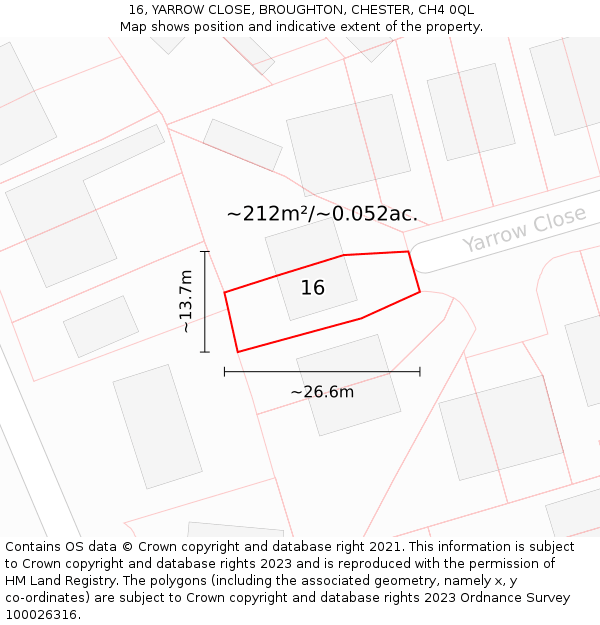 16, YARROW CLOSE, BROUGHTON, CHESTER, CH4 0QL: Plot and title map
