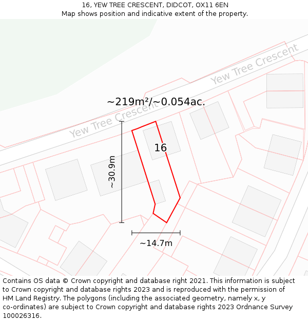 16, YEW TREE CRESCENT, DIDCOT, OX11 6EN: Plot and title map