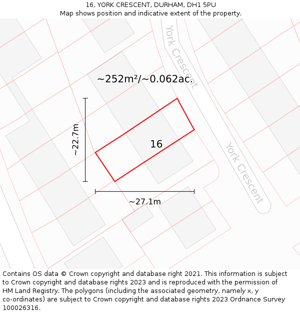 16, YORK CRESCENT, DURHAM, DH1 5PU: Plot and title map