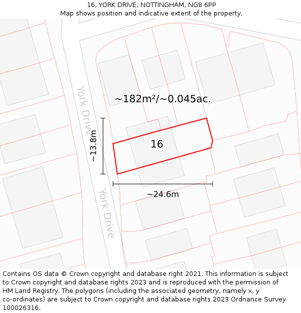 16, YORK DRIVE, NOTTINGHAM, NG8 6PP: Plot and title map