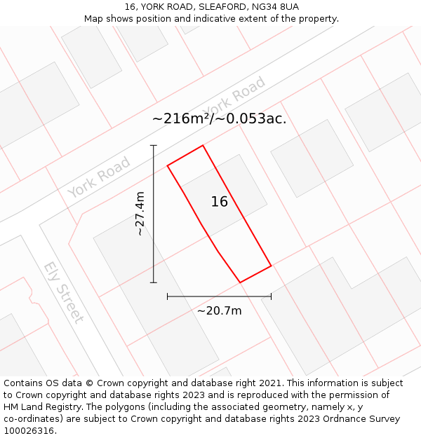 16, YORK ROAD, SLEAFORD, NG34 8UA: Plot and title map