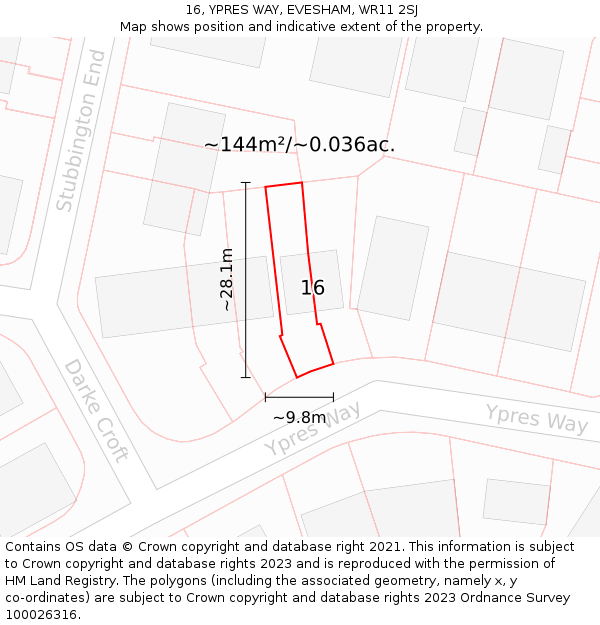 16, YPRES WAY, EVESHAM, WR11 2SJ: Plot and title map