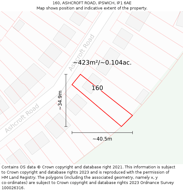 160, ASHCROFT ROAD, IPSWICH, IP1 6AE: Plot and title map