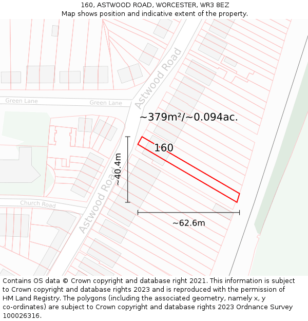 160, ASTWOOD ROAD, WORCESTER, WR3 8EZ: Plot and title map