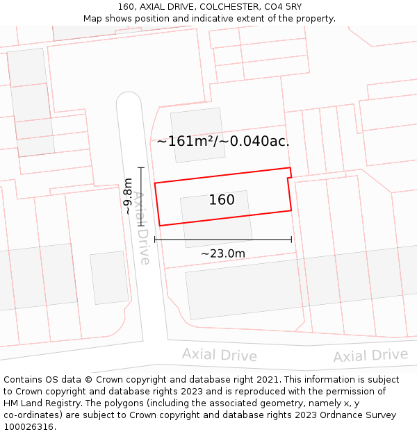 160, AXIAL DRIVE, COLCHESTER, CO4 5RY: Plot and title map