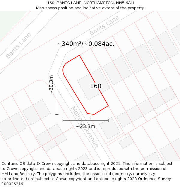 160, BANTS LANE, NORTHAMPTON, NN5 6AH: Plot and title map