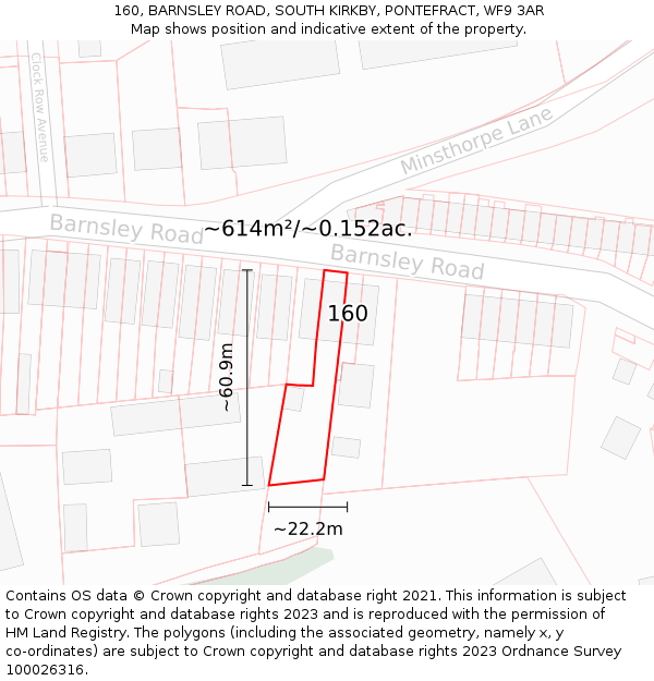160, BARNSLEY ROAD, SOUTH KIRKBY, PONTEFRACT, WF9 3AR: Plot and title map