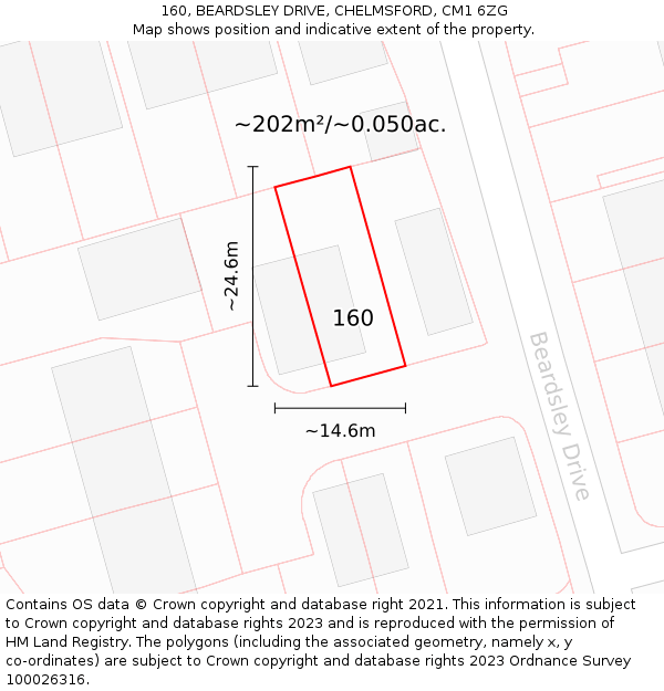 160, BEARDSLEY DRIVE, CHELMSFORD, CM1 6ZG: Plot and title map