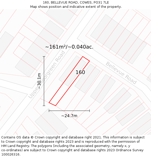 160, BELLEVUE ROAD, COWES, PO31 7LE: Plot and title map