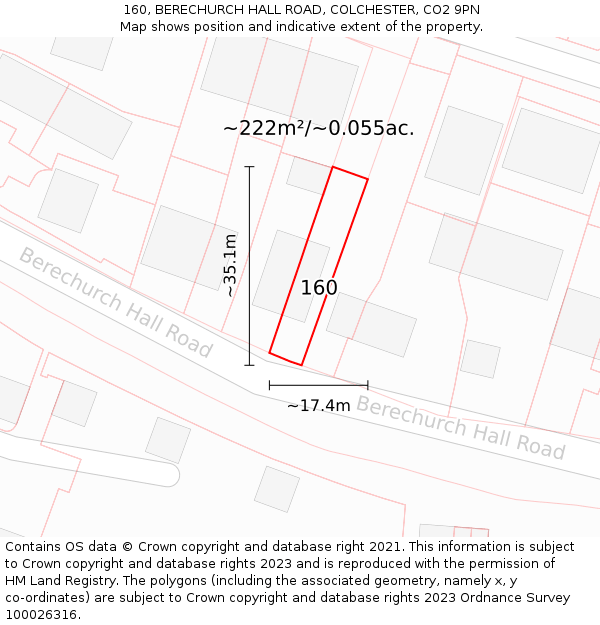 160, BERECHURCH HALL ROAD, COLCHESTER, CO2 9PN: Plot and title map
