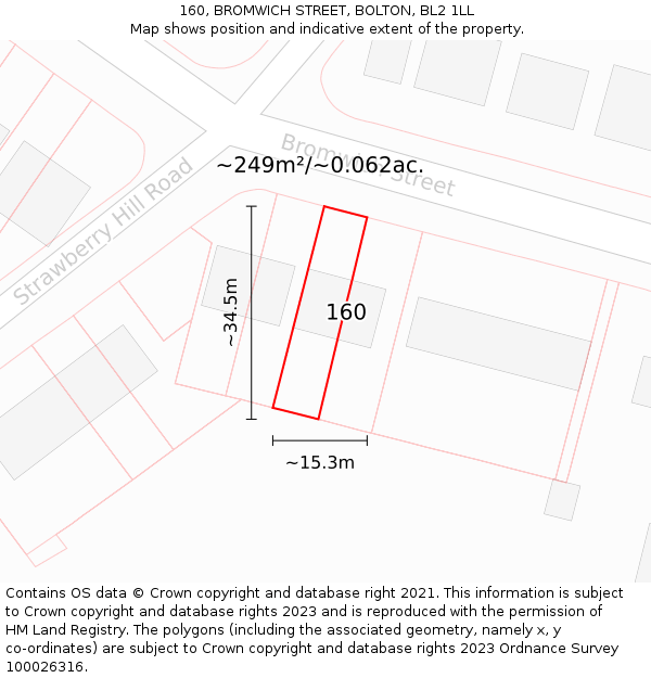 160, BROMWICH STREET, BOLTON, BL2 1LL: Plot and title map