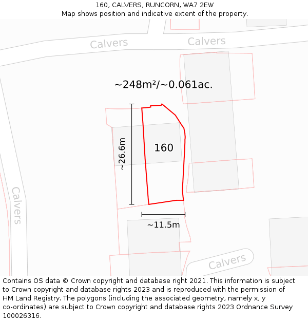 160, CALVERS, RUNCORN, WA7 2EW: Plot and title map