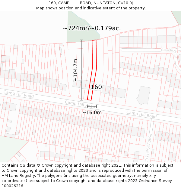 160, CAMP HILL ROAD, NUNEATON, CV10 0JJ: Plot and title map