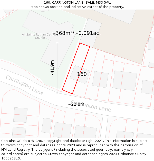 160, CARRINGTON LANE, SALE, M33 5WL: Plot and title map