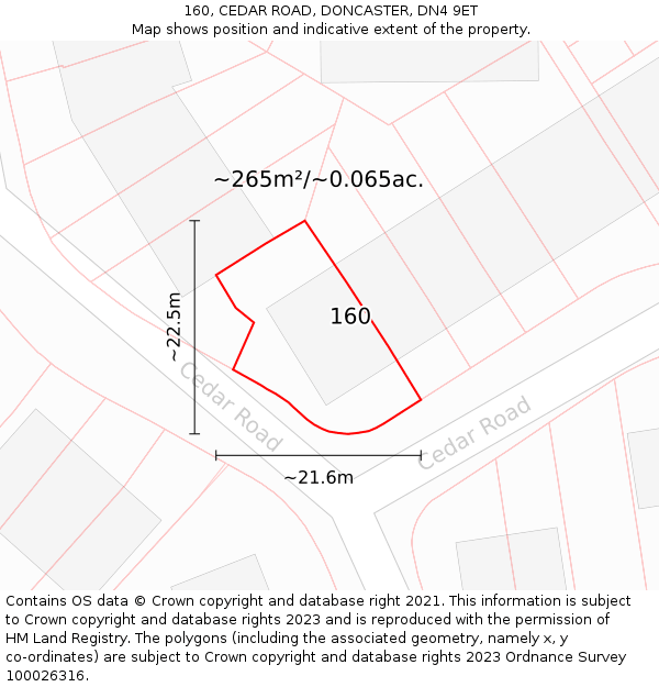 160, CEDAR ROAD, DONCASTER, DN4 9ET: Plot and title map