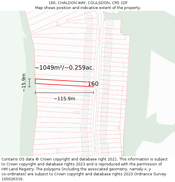 160, CHALDON WAY, COULSDON, CR5 1DF: Plot and title map