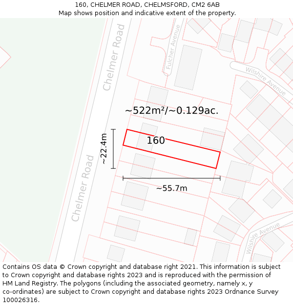 160, CHELMER ROAD, CHELMSFORD, CM2 6AB: Plot and title map