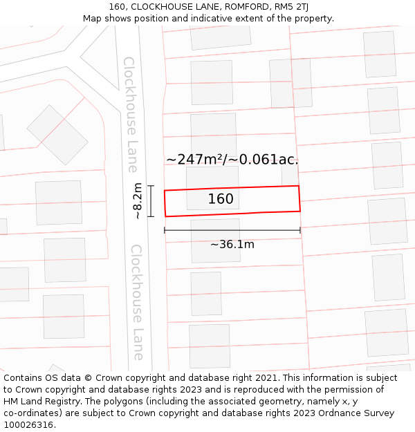 160, CLOCKHOUSE LANE, ROMFORD, RM5 2TJ: Plot and title map