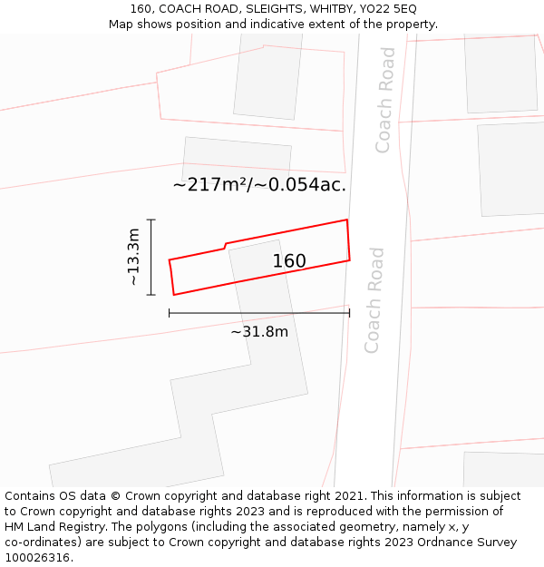 160, COACH ROAD, SLEIGHTS, WHITBY, YO22 5EQ: Plot and title map