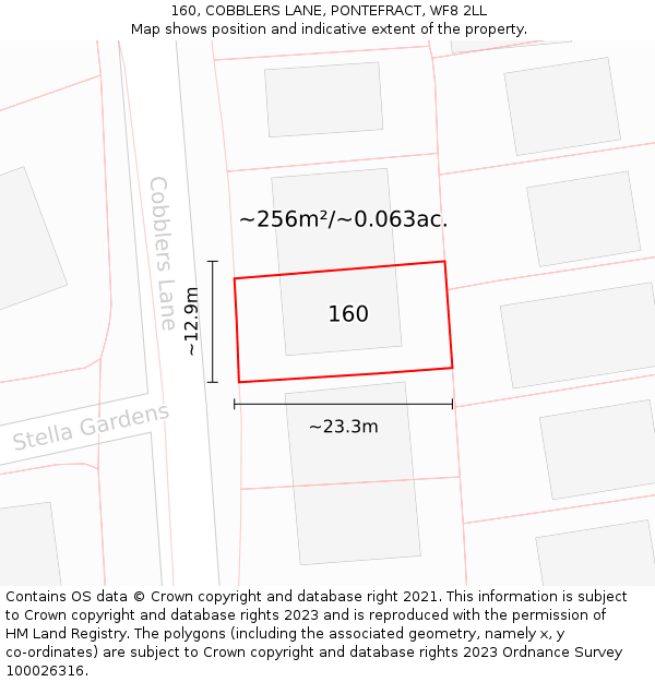 160, COBBLERS LANE, PONTEFRACT, WF8 2LL: Plot and title map