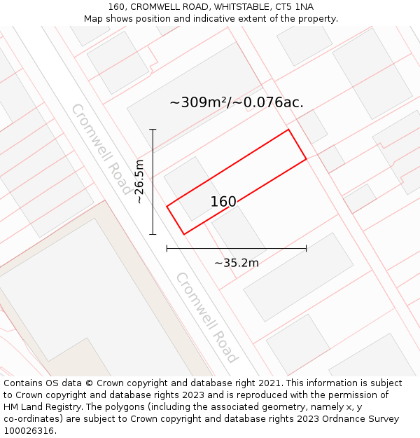 160, CROMWELL ROAD, WHITSTABLE, CT5 1NA: Plot and title map