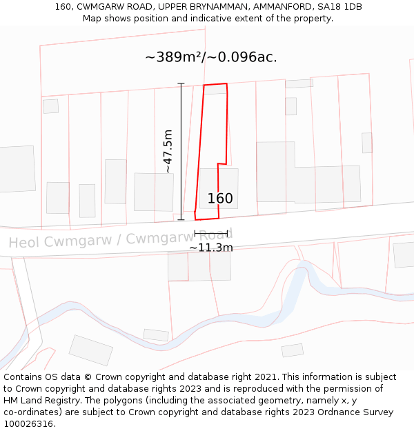160, CWMGARW ROAD, UPPER BRYNAMMAN, AMMANFORD, SA18 1DB: Plot and title map