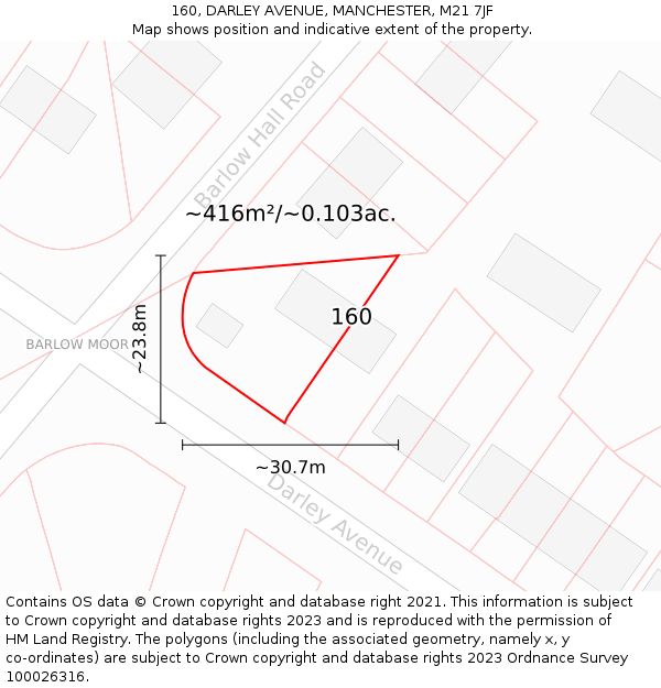 160, DARLEY AVENUE, MANCHESTER, M21 7JF: Plot and title map