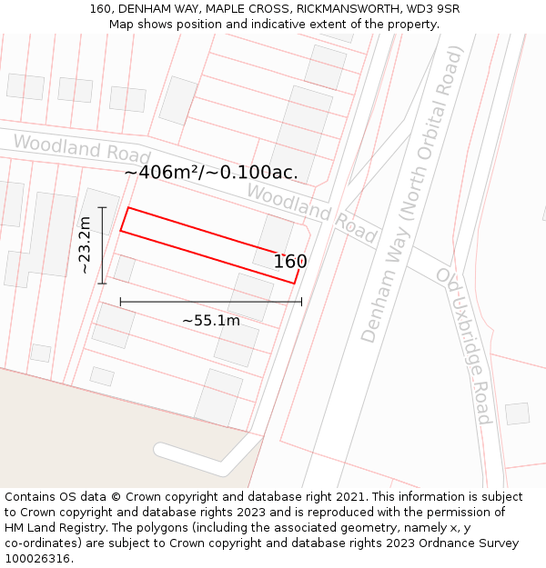 160, DENHAM WAY, MAPLE CROSS, RICKMANSWORTH, WD3 9SR: Plot and title map