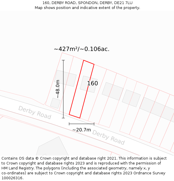 160, DERBY ROAD, SPONDON, DERBY, DE21 7LU: Plot and title map