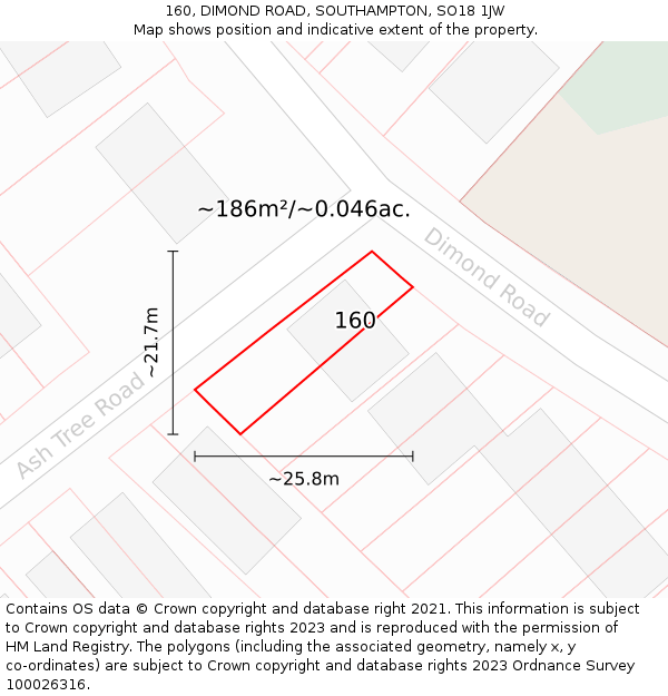 160, DIMOND ROAD, SOUTHAMPTON, SO18 1JW: Plot and title map