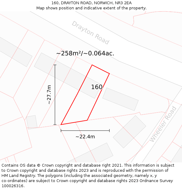 160, DRAYTON ROAD, NORWICH, NR3 2EA: Plot and title map
